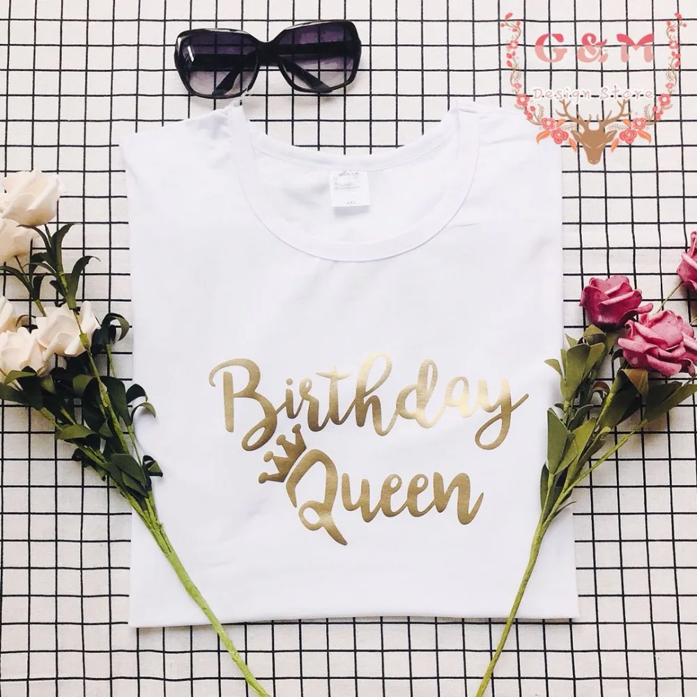 

Skuggnas Birthday Queen T shirt Birthday Squad Birthday Party Clothing Women Fashion T shirt Short Sleeve Tumblr Casual Tops