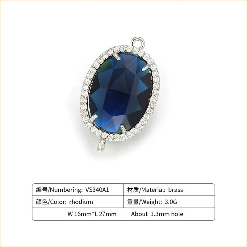 ZHUKOU 16x27mm Brass Cubic Zirconia Crystal Connectors accessories for Necklace jewelry making Handmade jewelry findings VS340