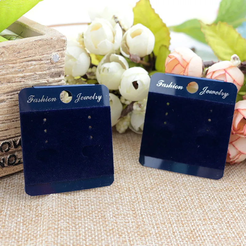 

High Quality 200Pcs 4.5x5cm Jewelry Cards Blue Plastic Velvet Earrings Card Ear Studs Holder Display Packaging Cards Hang Tag