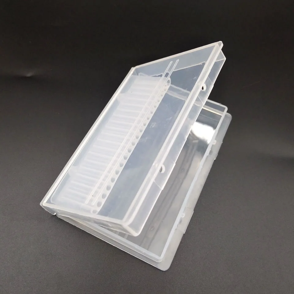 HYTOOS 20 Hole Nail Drill Bit File Holder Transparent Acrylic Plastic Display Stand Container Box For 3/32" Drill Accessories