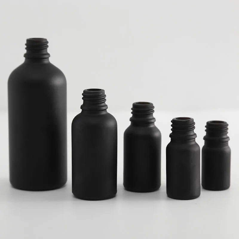 6pcs 100ml 50ml 30ml 20ml 15ml 10ml 5ml Matt black glass essential oil dropper bottle essential drop vials Cosmetic Containers