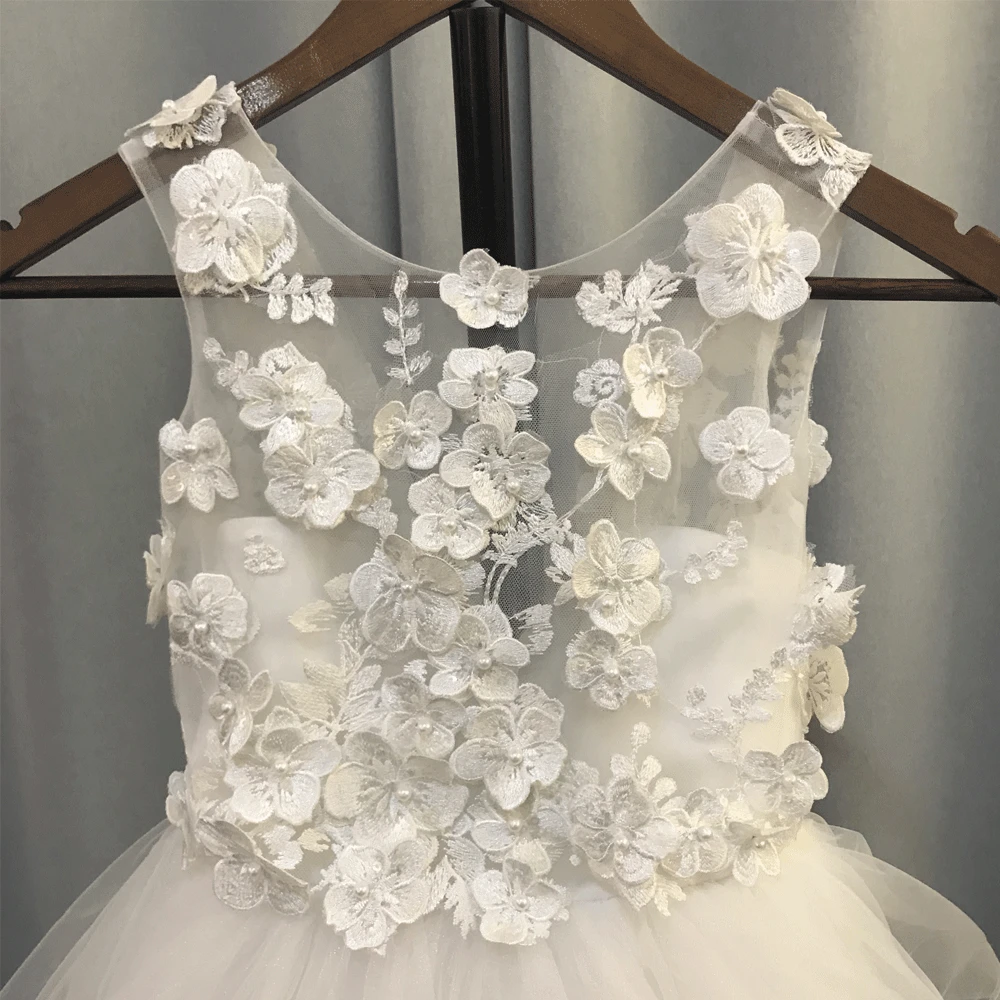 Vestido de baile floral para meninas, 2019, imagem real, plissado, apliques de renda, comprimento até o chão, vestido de festa de casamento para meninas