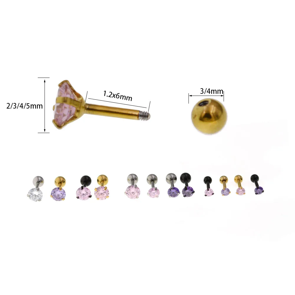 2Pcs 1.2*8*4mm Zircon Stone Ear Piercing Tragus Ring 16G Earrings Ear Piercing Cartiliage Ear Piercing Jewelry