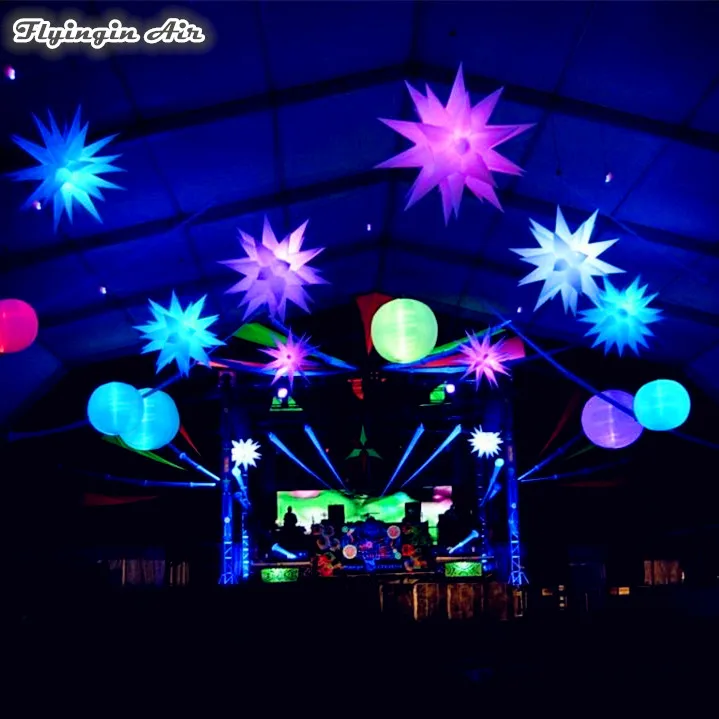 

Ceiling Hanging Lighting Inflatable Balloon Customized 2m Diameter White Planet For Concert Stage And Party Decoration