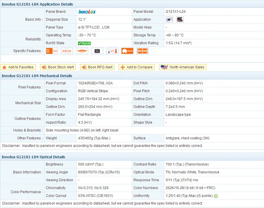Pantalla LCD LED original de 12,1 pulgadas, G121X1-L04 industrial, resolución de G121X1-L04, 1024x768