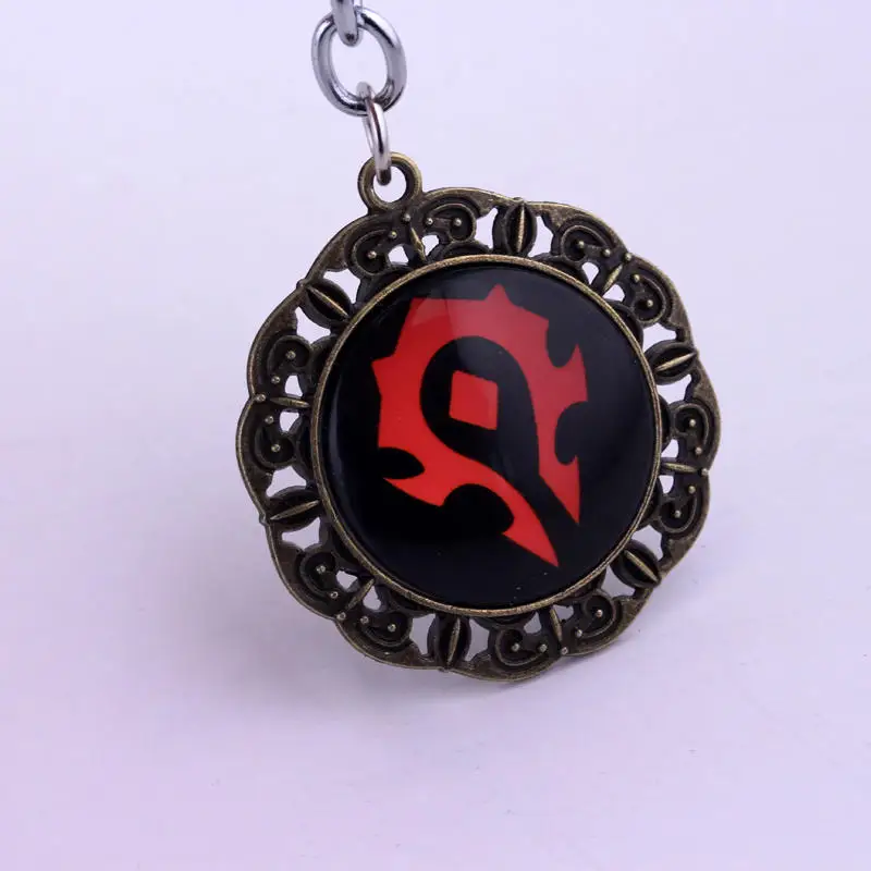 dongsheng Game Jewelry World of Warcraft WOW Glass Cabochon Keychains Vintage Metal Alloy Keyring Key Chain For Men Boys Gifts