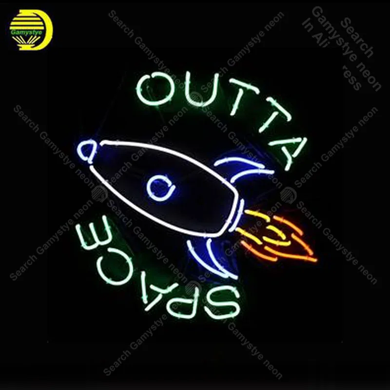 

NEON SIGN For SPACE OUTTA REAL GLASS Tube Rocket Store display Handcraft Art Restaurant Light Signs lamp anuncio luminoso Lamps