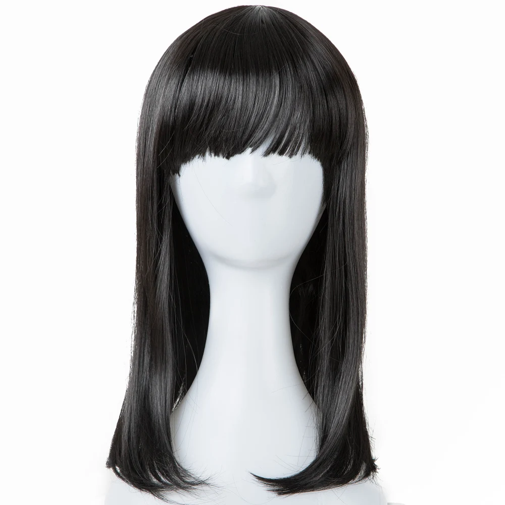 Child Hair Fei-Show Synthetic Heat Resistant Fiber Medium Wavy Black Wigs Flat Bangs For 44 CM Head Circumference