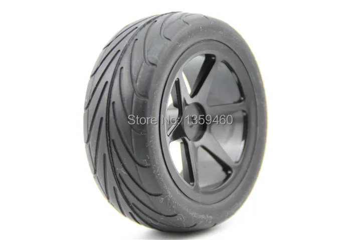 Pre-Glued 4pcs 1/10 Buggy Tires Tyre(On-Road) 6 Spoke Black Wheel Rim fits for 1:10 4WD Buggy Car 1/10 Tire