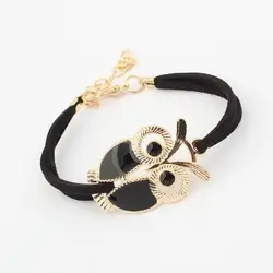 Hot New Fashion Wild Retro Lovers Lovely Golden Owl Totem Gilded Leather Cord Bracelet Women Jewelry Wholesale And Retail