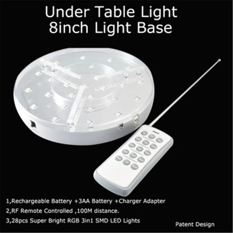 KITOSUN 8inch LED Under Table Light Base with RF Remote Controller 5200mah Lithium Battery Operated Rechargeable For Wedding