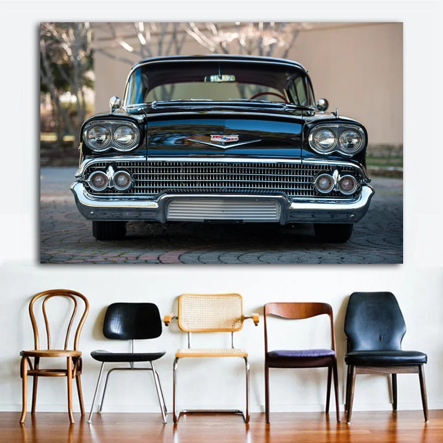 Wall Art Posters Chevy Bel Air Impala Old Vintage Retro Cars Picture Prints Canvas Art Painting For Home Room Decor