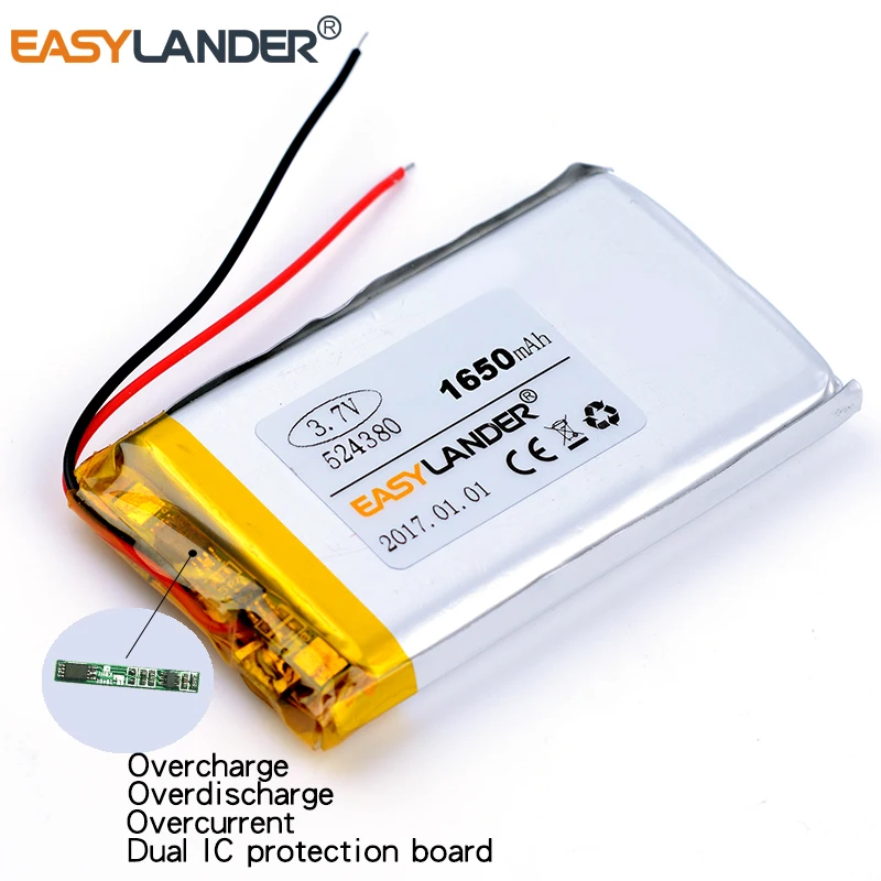 524380 3.7V 1650mAh Rechargeable Lithium Li-ion Polymer Battery