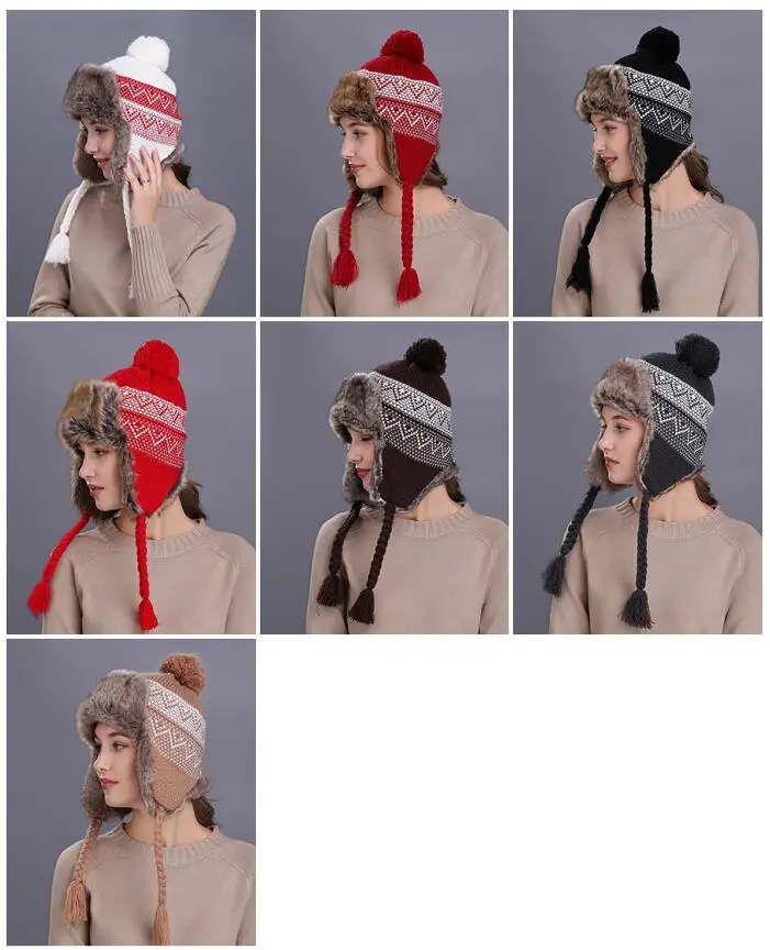 Lady Adjustable Ear Protection Hat Female Autumn Winter Warm Cap Girls Water Ear Covering Cap Outdoor Knit Wool Cap B-9450