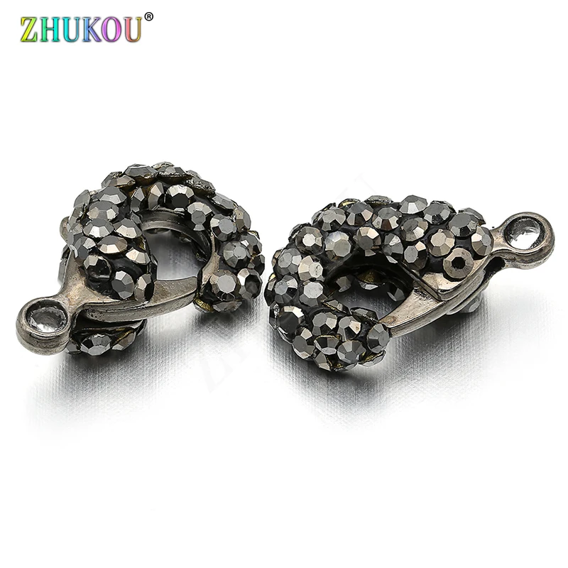 10*17mm Brass Cubic Zirconia  Gunmetal Lobster Clasps Hooks for Diy Jewelry Findings Accessories, Hole: 1.5mm, Model: VK45