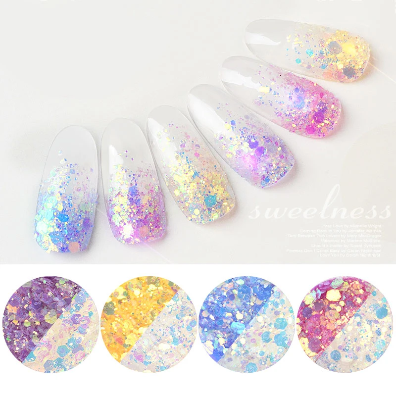 Sun Light UV Sensitive Changing Color, Mixed Size Flakes, Chameleon Glitter Powder, Manicure 3D Nail Art, Gel Decoration, 1 Box