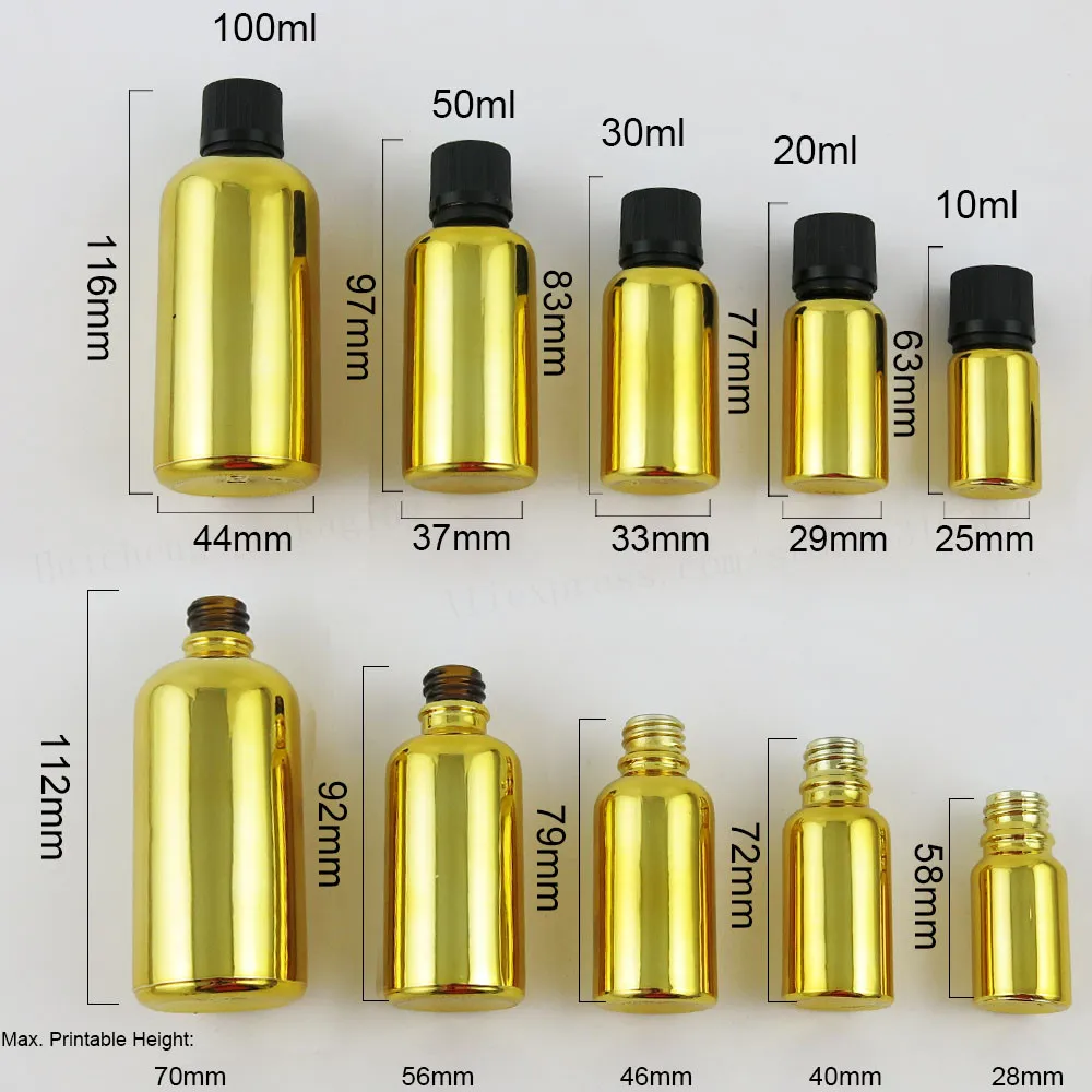 200 x  New Design 5ml 10ml 20ml 30ml 50ml 100ml Refillable Gold Glass Bottle With Childproof Lids 1OZ Glass Cosmetic Container