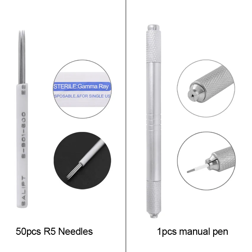 Manual Pen Microblading Needles Kit Tebori Dual-head Machine Pen Sterilized Tattoo Blades Round Fog Eyebrow Lip Permanent Makeup