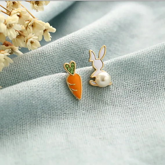 

cute enamel pearl earrings New Hot Fashion rabbit parrot stud Earrings for Women Girls Gift Trendy Jewelry