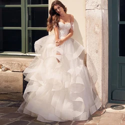 Exquisite Off-shoulder Princess Wedding Dress Customized Appliques Cascading Ruffles Puffy Tulle Bridal Gown Vestidos de Novia