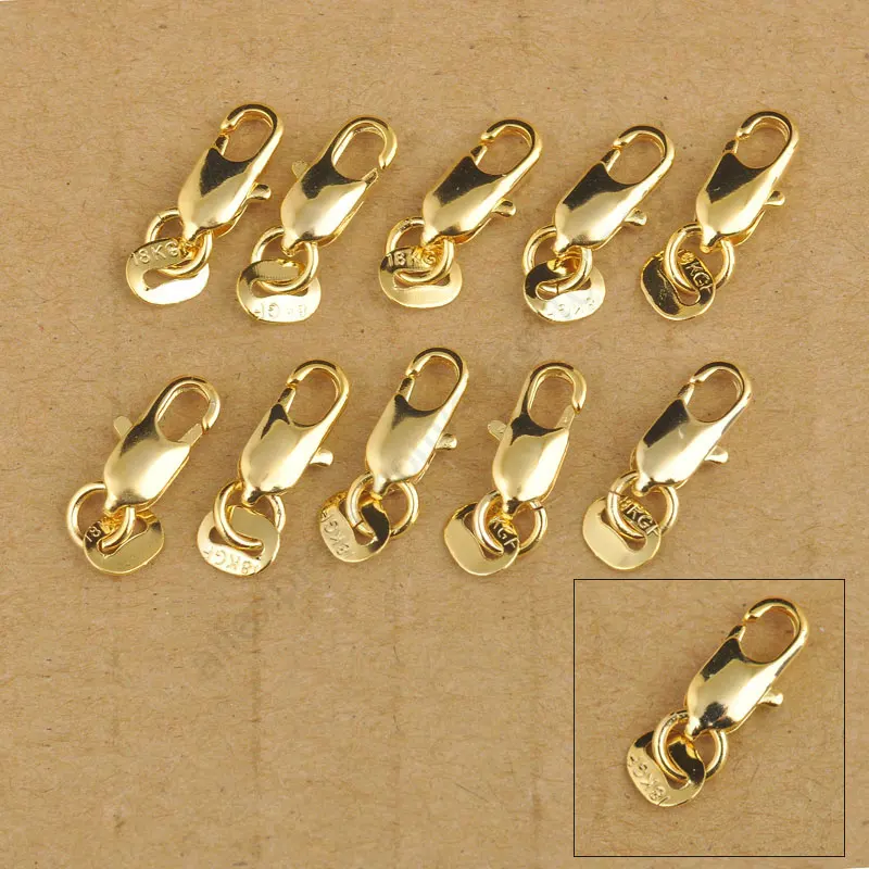 

50Pcs Jewelry Findings 18K Yellow Gold Filled Lobster Clasp Connecter Link Jewelry For Necklace Bracelet 18KGF Stamped Tag