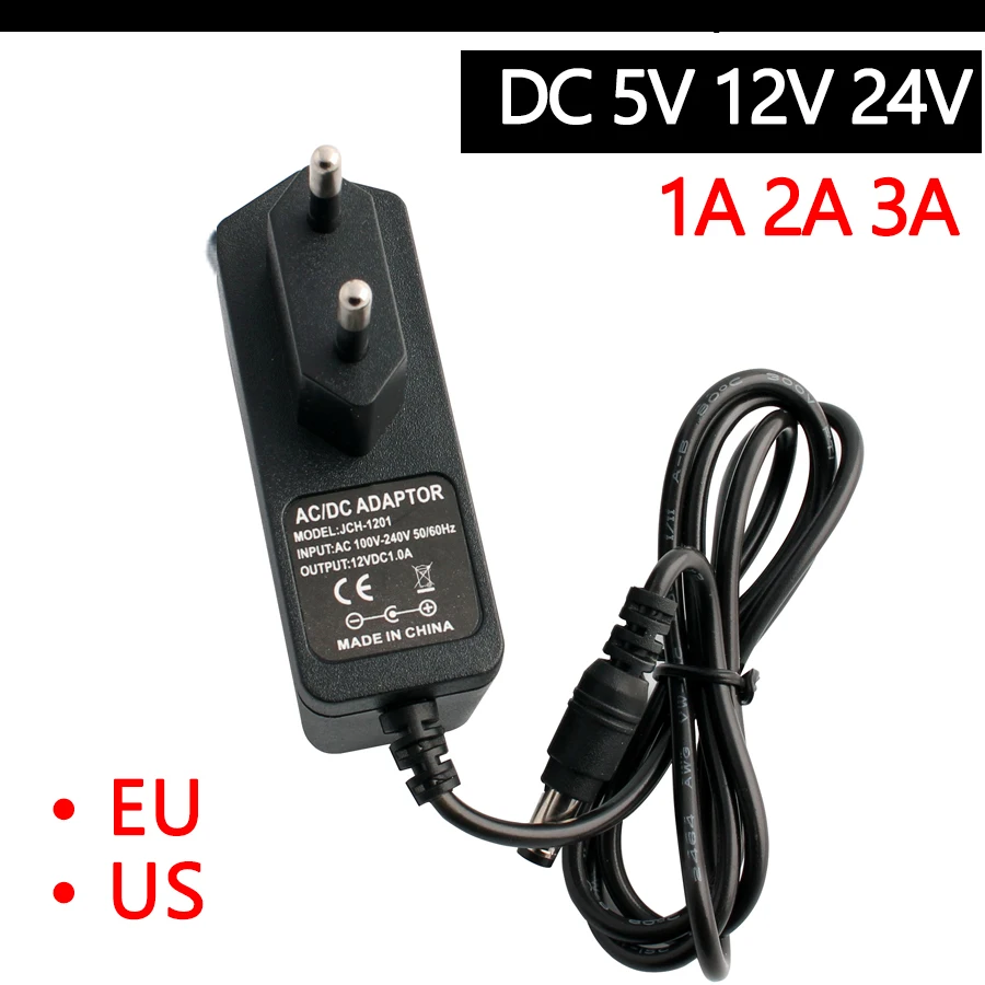 AC-DC 110-240V Power Supply 5V 12V 24V 1A 2A 3A  Universal Supply Power Adaptor 5.5MM*2.5MM EU US DC 5 12 24V FOR LED Strip