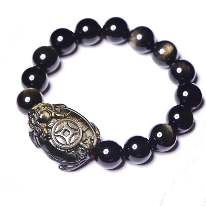 

Turtle Beads Bracelet Fashion Jewelry Women Natural Stone Obsidian Animal Bracelet Lucky Men Gold Charm Bracelets For Lover's