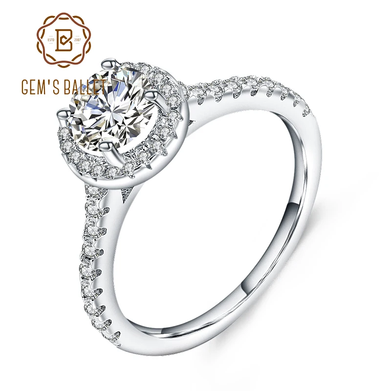 

Gem's Ballet 925 Sterling Silver Round Halo Ring 1.24Ct Natural White Cubic Zirconia Promise Ring For Women Wedding Fine Jewelry