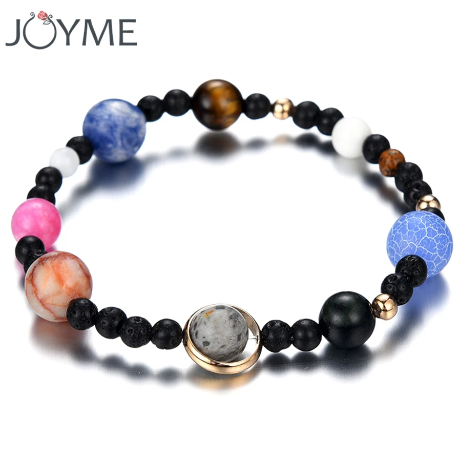 Charm Solar System 9 Planets Universe Stars Men Natural Stones Beaded Galaxy Strand Bracelets For Women Saturn Pluto Earth Moon