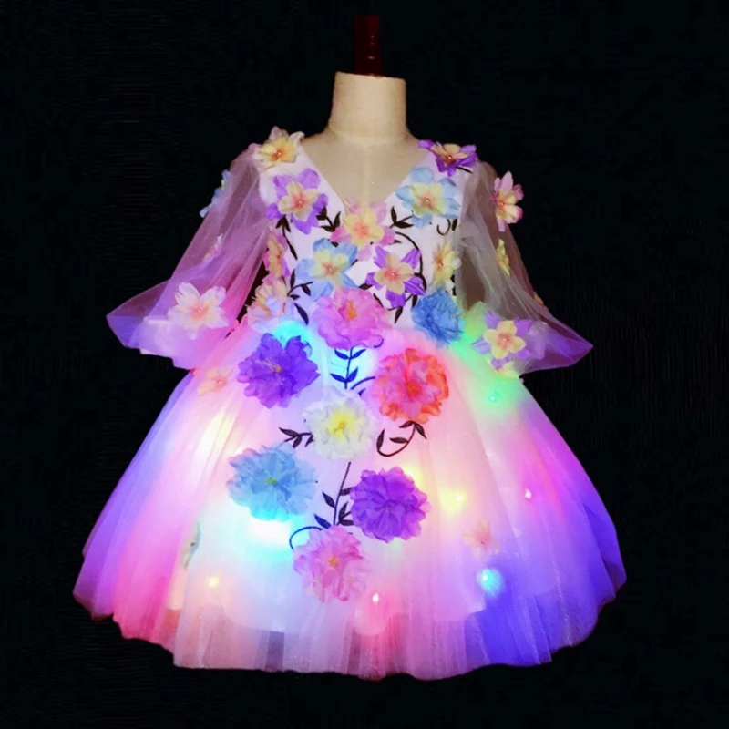 

Flower Girl Dress for Wedding Sheer V Neck Long Sleeve Handmade Flowers Girls New Arrival Princess Pagenat Dress Prom Gown