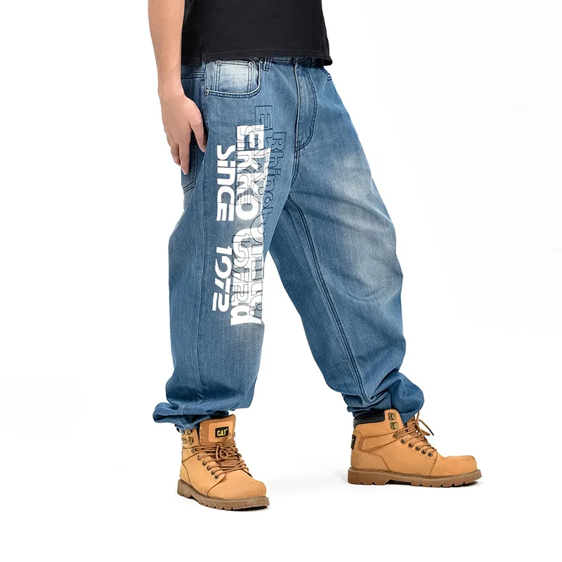 Baggy Jeans Men Denim Pants Loose Streetwear Jeans Hip Hop Casual Letter Print Skateboard Pants for Men Plus Size Trousers S098