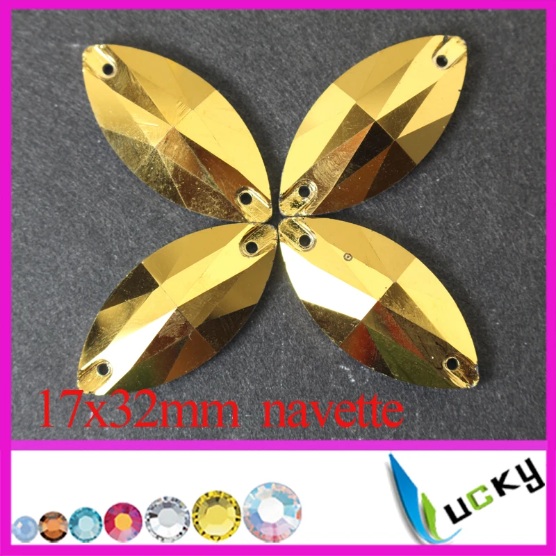 Freeshipping 48pcs 17x32mm golden hematite color Horse eye shape crystal flat back rhinestone buttons with two holes