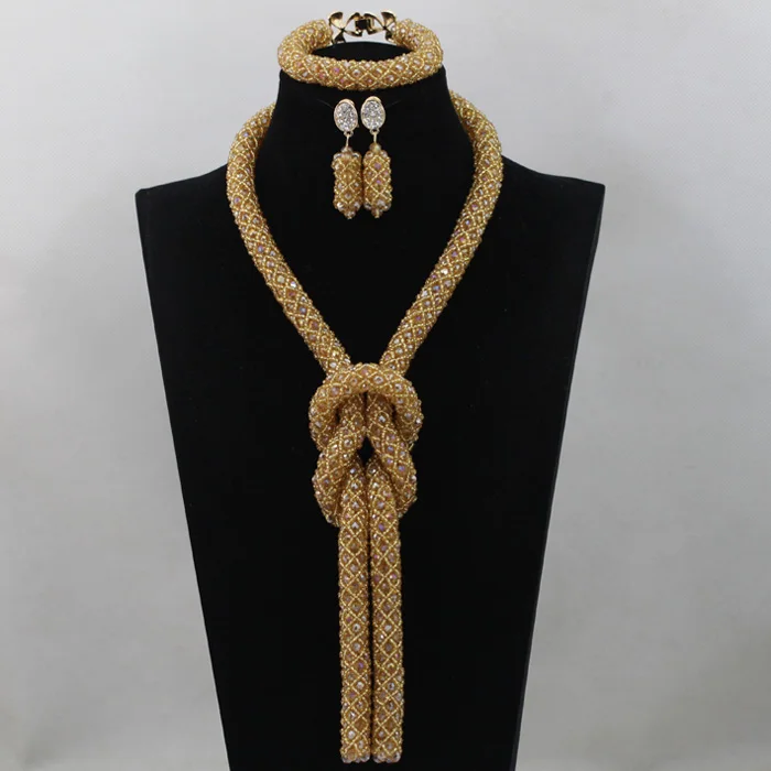 

Trendy Latest Gold Nigerian Wedding African Beads Jewelry Set Dubai African Costume Women Jewelry Set Free shipping ABL691