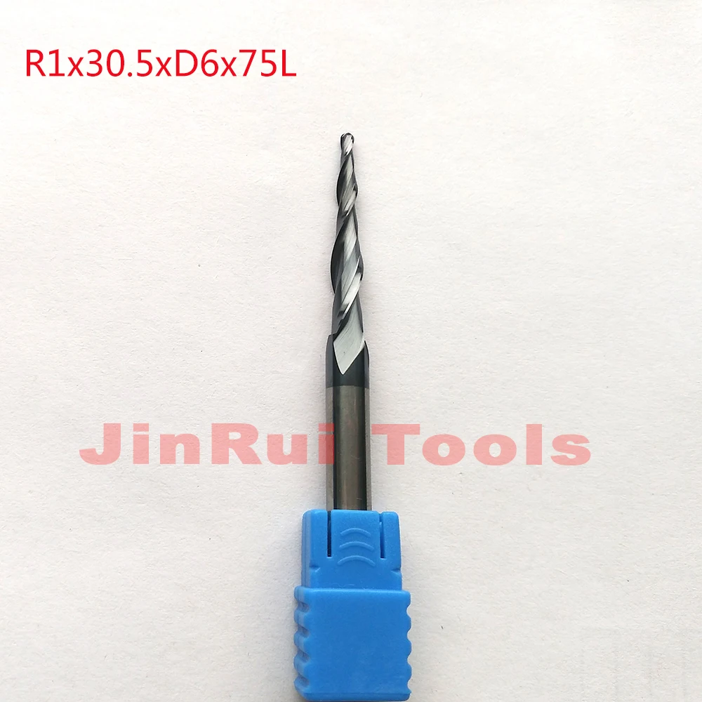 1 st R1 * D6 * 30.5 * 75L * 2F HRC55 Tungsten vhm Coated Tapered Radiusfrezen Mills CNC frezen mes