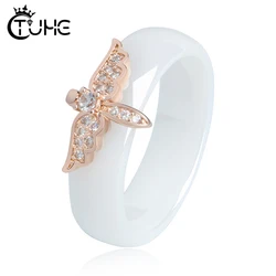 CZ Rhinestone Butterfly Rings for Women 6mm Healthy Never Fade Color Ceramic Rings Pink Blue Black White Color Fashion Jewelry