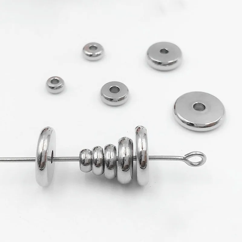 50pcs/lot Stainless Steel Flat Round Spacer Beads 4/5/6/8mm Metal Charm Beads Fit Bracelets Necklace DIY Jewelry Accessories