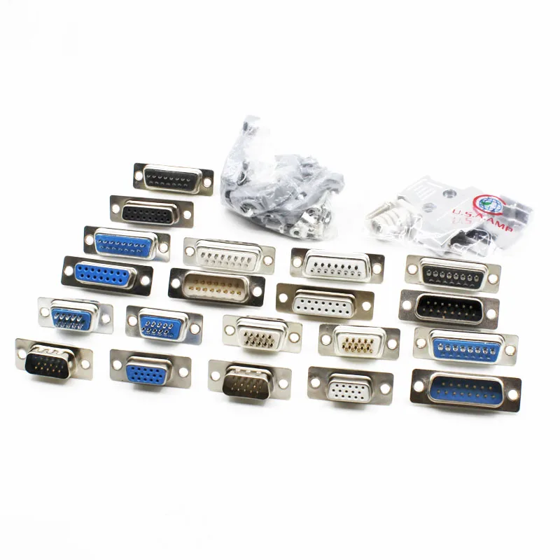 DB15 15P Parallel Port 15 Pin Male Female Wire Solder Connector Socket Plug VGA Adapter Matel Plastic Potection Shell Cover