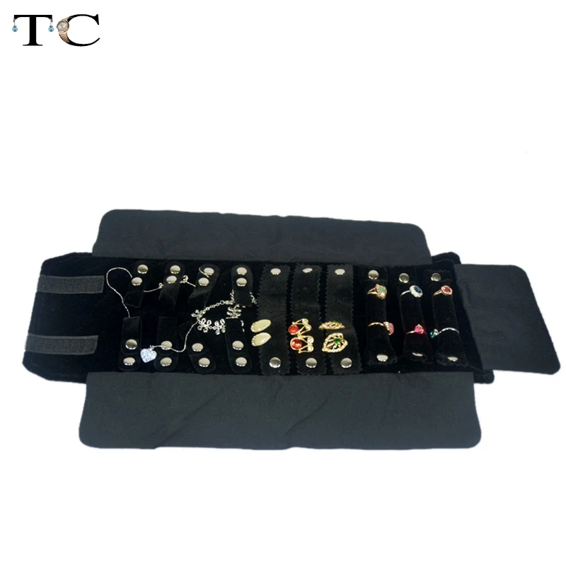 

Black/Grey Velvet Jewelry Roll Bag For Ring Earrings Organizer Jewellery Storage Portable Necklace Display Cases