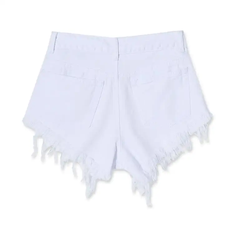Fashion cotton Hot Denim Shorts women Sexy hole White Frayed Edges high Waist short jeans 2022 casual pockets Ripped shorts