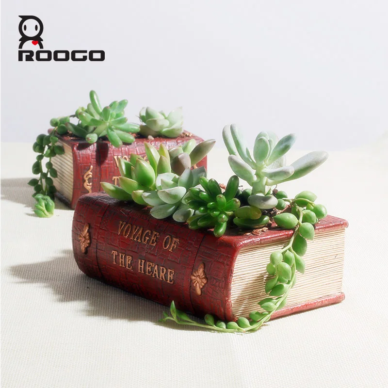 

ROOGO Figurine Resin Flower Pot Book Shape Succulent Pots Planter Creative Potted Plant Small for Office Desktop Garden