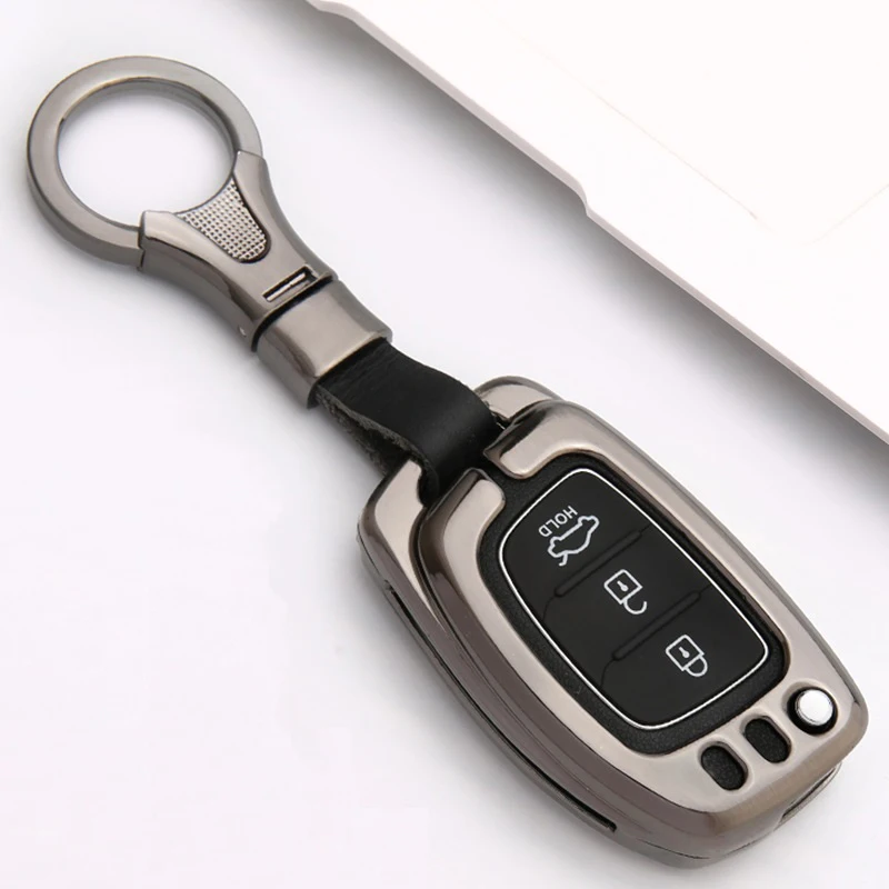 Car Zinc Alloy Key Case Chain Protection For Hyundai Creta I10 I20 Tucson Elantra Santa Fe 3 Button Remote Flip Fob Cover