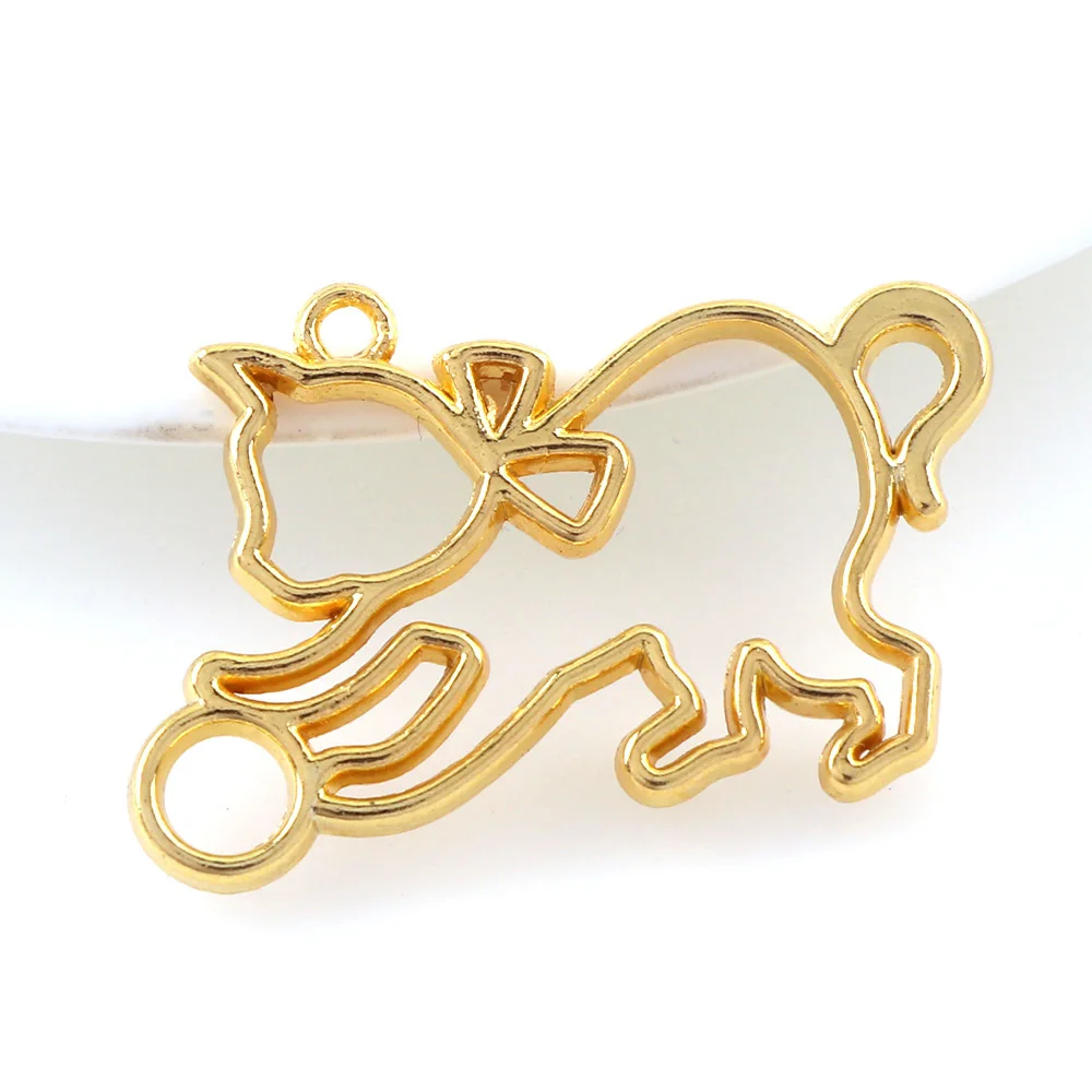 Gold Mix Cat Rabbit Metal Hollow KC Gold Color DIY Frame Pendant Gold Charm Bezel Setting DIY UV Resin Charm Epoxy 3pc/lot