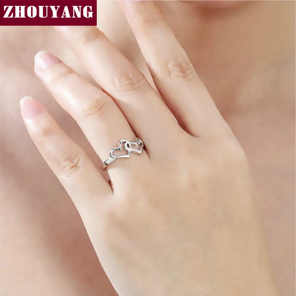 Top Quality Simple Style Heart To Heart Ring For Women Rose Gold Color Fashion Jewelry Valentine\'s Day Gifts  ZYR215 R252