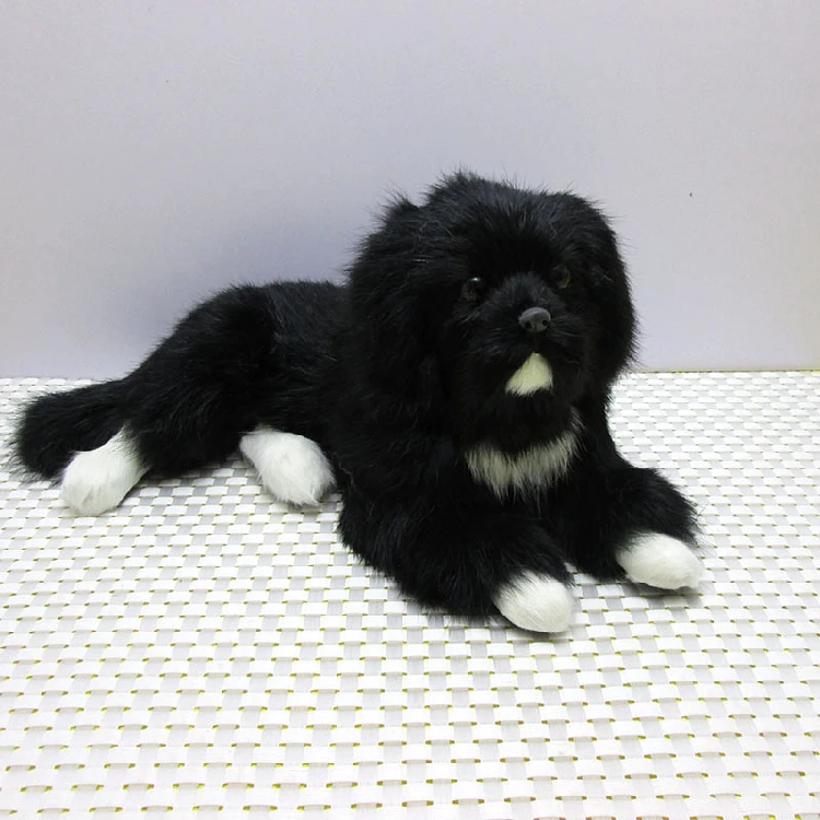 

30x13x17cm black prone dog model,polyethylene&furs handicraft Figurines home decoration toy gift a2587