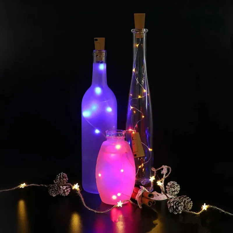 4 قطعة 2 متر 20LED إكليل فستون سلك إضاءة بسلك نحاسي الفلين شكل زجاجة نبيذ سدادة الجنية المرصعة بالنجوم الكرمة مصباح لتقوم بها بنفسك زهرية عيد الميلاد ديكور