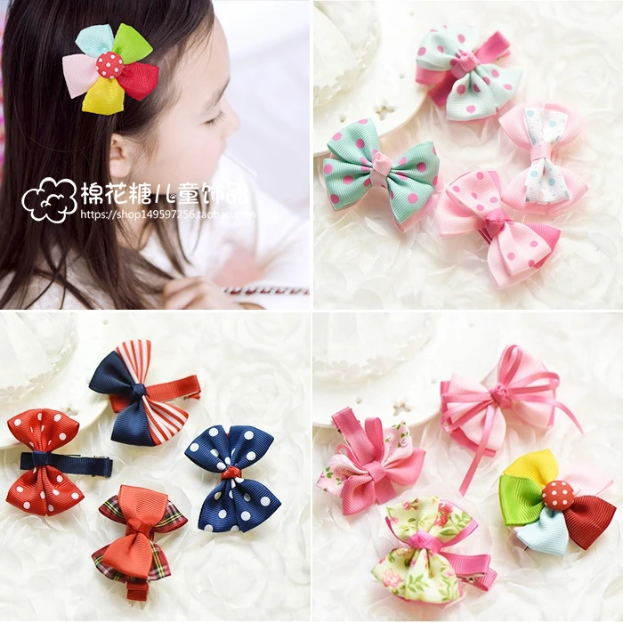 2019 Soild Kids Girls Ribbon Colorful Hair Bow Clips Children Floral Hairclips Hair Accessories Handmade Princess Headwear