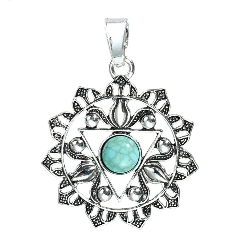 8 estações liga de zinco chakra pingentes flor antigo prata cor pedra verde sol hexagrama oco encantos diy fazendo jóias, 2 peças