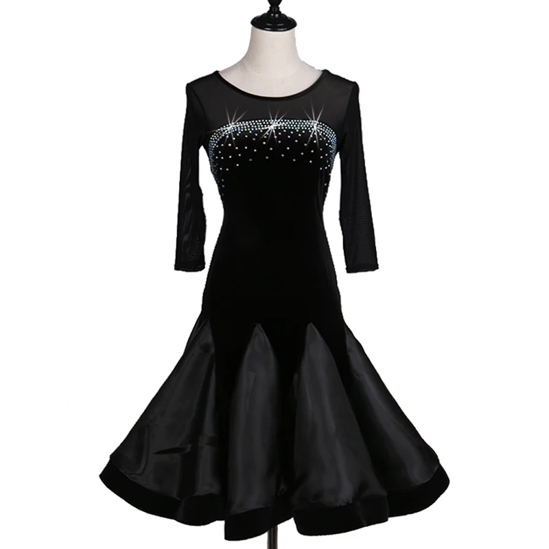 

Latin Dance Dress New Performance Adult Sexy Latin Dance Competition Dress Black Skirt Half Sleeves 2 Styles For Samba Rumba