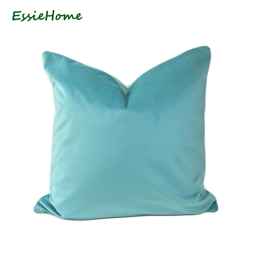 ESSIE HOME Luxury Matte Cotton Velvet Bright Blue Mint Cushion Cover Pillow Case Lumbar Pillow Case