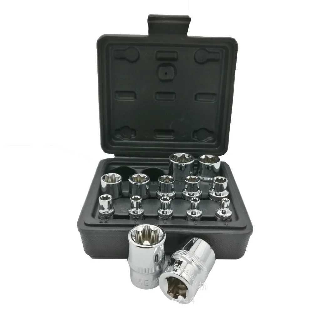 Milda Nieuwe 14 Stks/set E Torx Ster Vrouwelijke Bit Socket Set 1/2 "3/8" 1/4 "Drive E4-e24 Repair Tool Hand Tool Set Hoge Quanlity